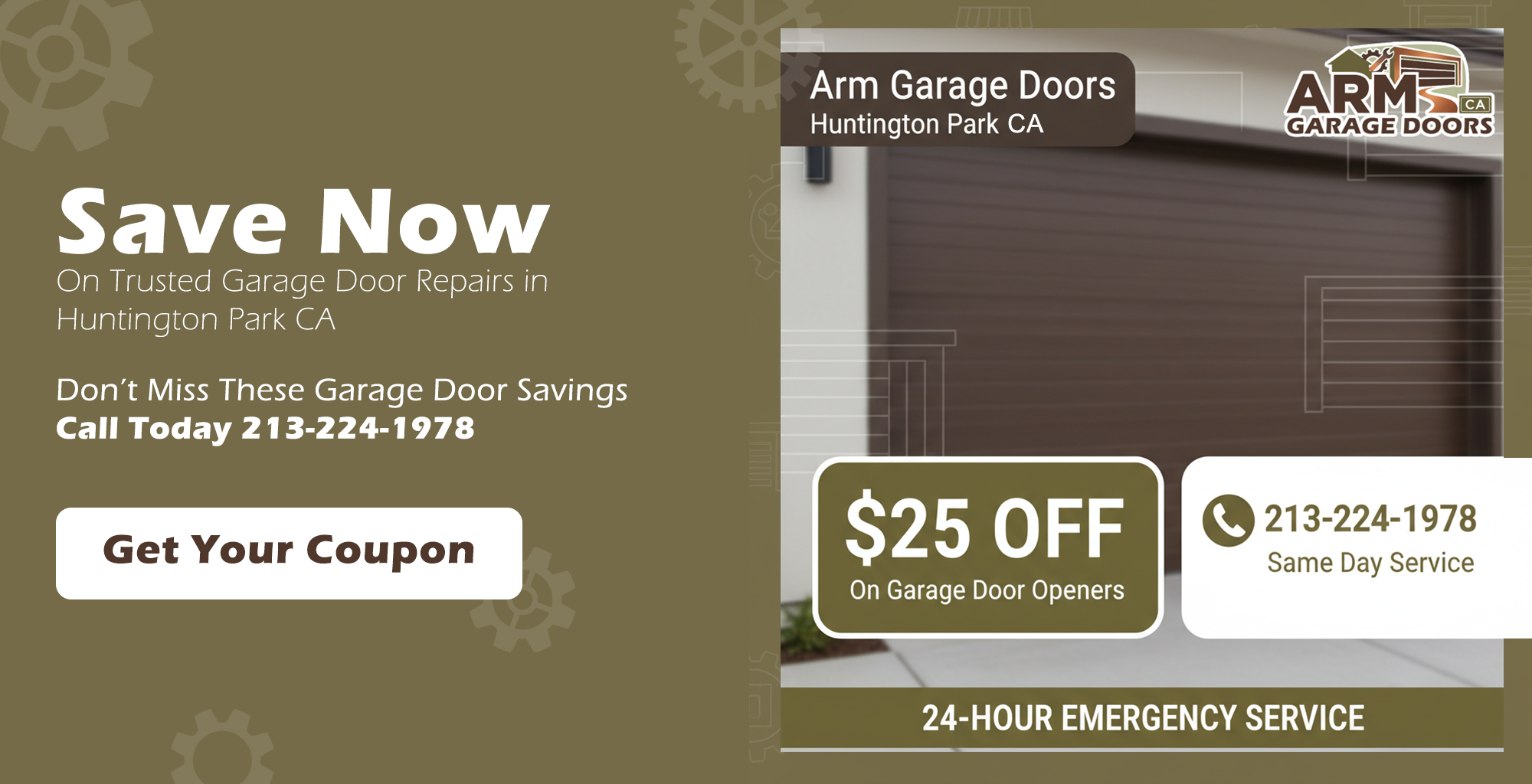 Garage door service discount coupon for repairs and installations in Huntington Park CA