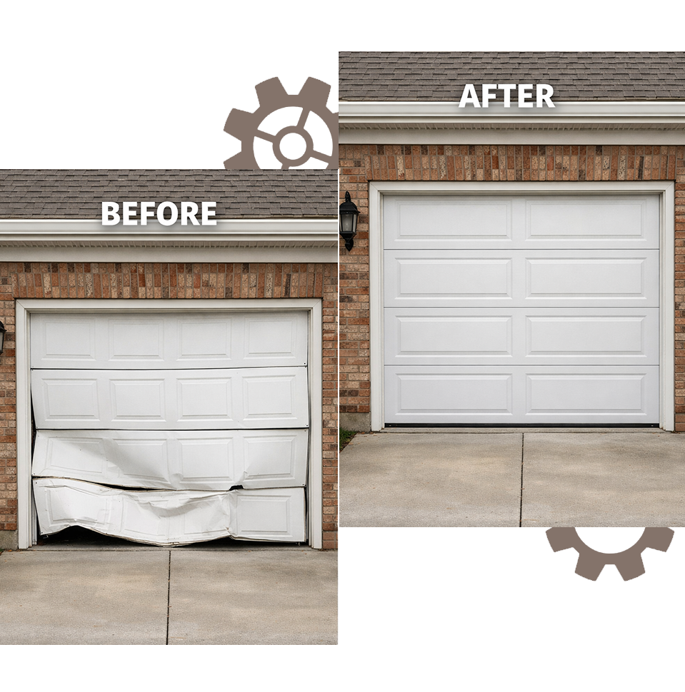 Before and after garage door repair in Huntington Park CA